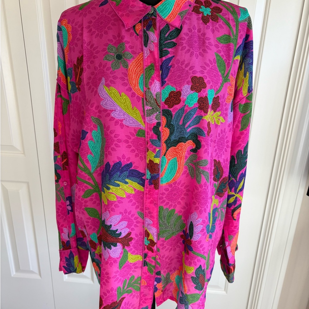 Johnny Was Martijn Shirt Fuschia and green-Size Medium - Picture 11 of 12